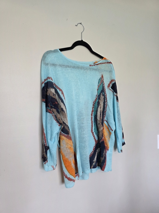 NIC+ZOE Tops - NIC+ZOE Aqua Abstract Print Lightweight Top